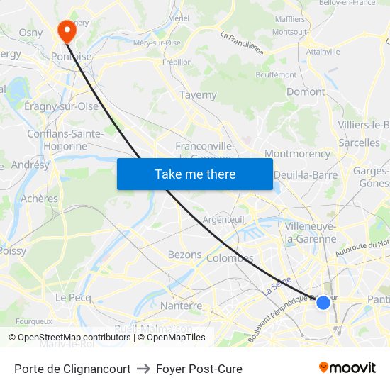 Porte de Clignancourt to Foyer Post-Cure map