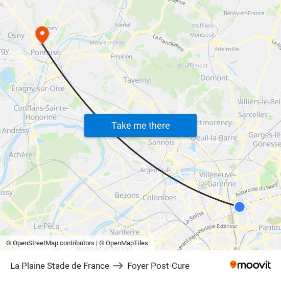 La Plaine Stade de France to Foyer Post-Cure map