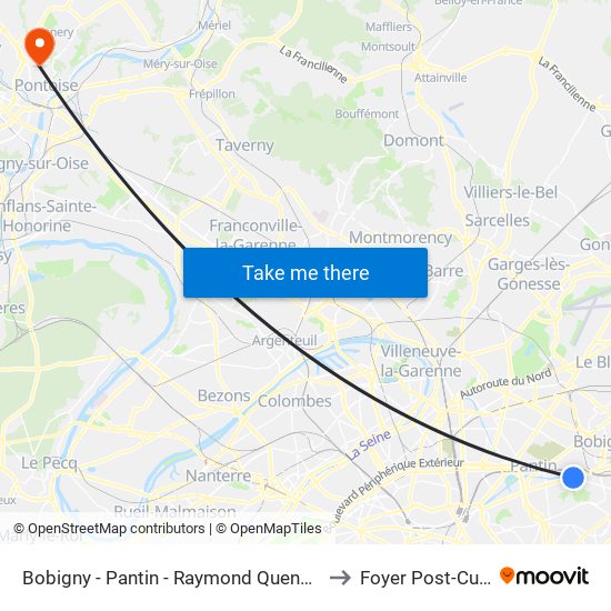 Bobigny - Pantin - Raymond Queneau to Foyer Post-Cure map