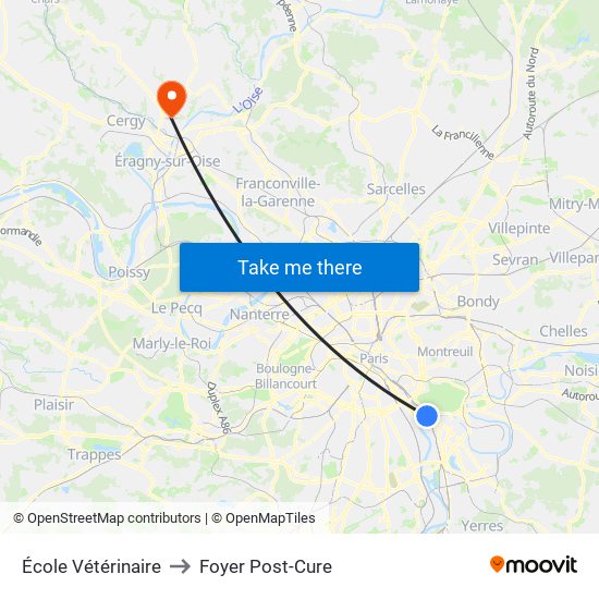 École Vétérinaire to Foyer Post-Cure map