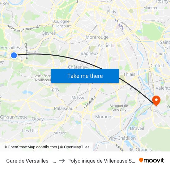Gare de Versailles - Chantiers to Polyclinique de Villeneuve Saint-Georges map