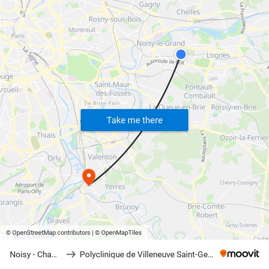 Noisy - Champs to Polyclinique de Villeneuve Saint-Georges map