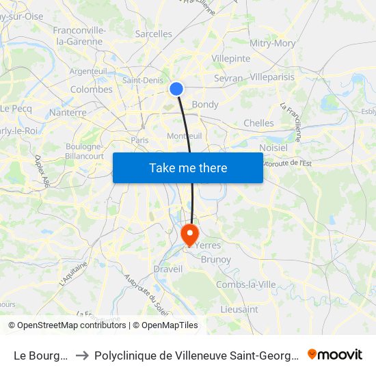 Le Bourget to Polyclinique de Villeneuve Saint-Georges map