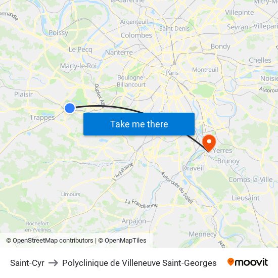 Saint-Cyr to Polyclinique de Villeneuve Saint-Georges map