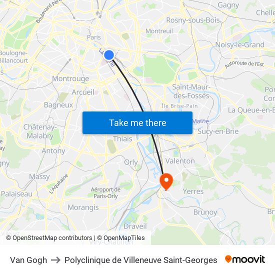 Van Gogh to Polyclinique de Villeneuve Saint-Georges map