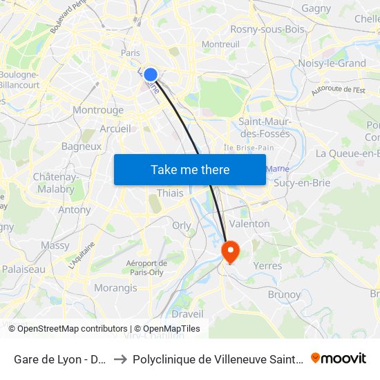 Gare de Lyon - Diderot to Polyclinique de Villeneuve Saint-Georges map