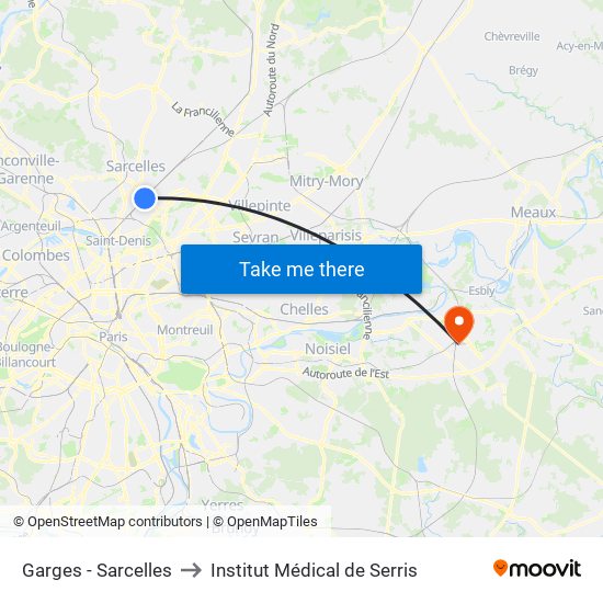 Garges - Sarcelles to Institut Médical de Serris map