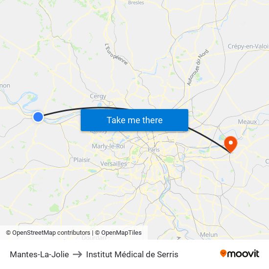Mantes-La-Jolie to Institut Médical de Serris map