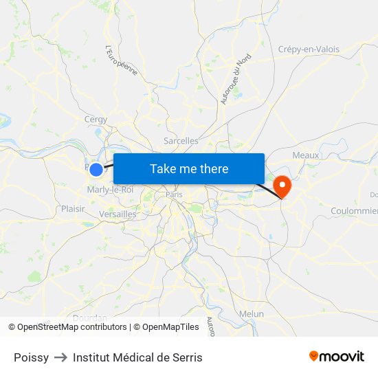 Poissy to Institut Médical de Serris map