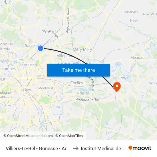 Villiers-Le-Bel - Gonesse - Arnouville to Institut Médical de Serris map