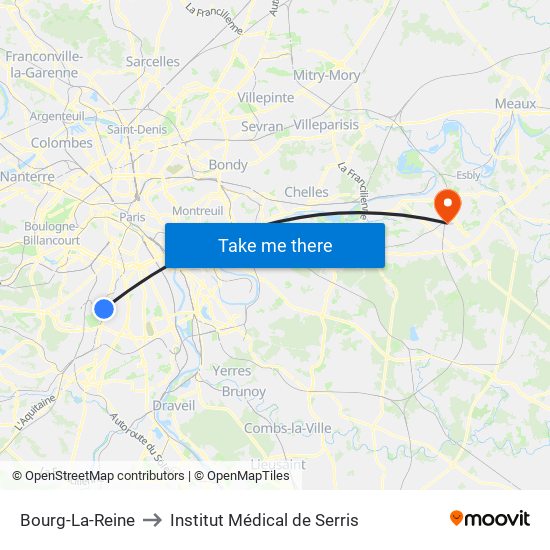 Bourg-La-Reine to Institut Médical de Serris map