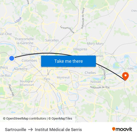 Sartrouville to Institut Médical de Serris map