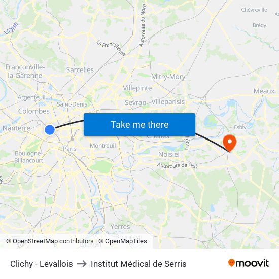 Clichy - Levallois to Institut Médical de Serris map