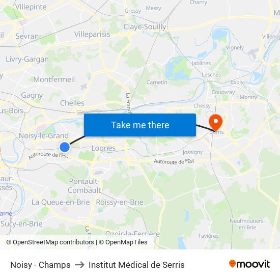 Noisy - Champs to Institut Médical de Serris map