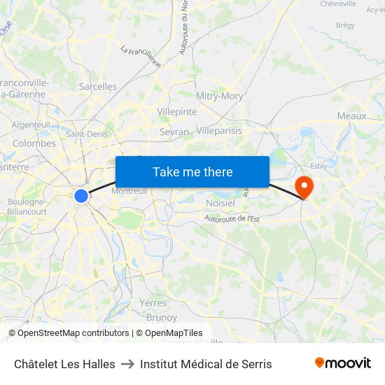 Châtelet Les Halles to Institut Médical de Serris map