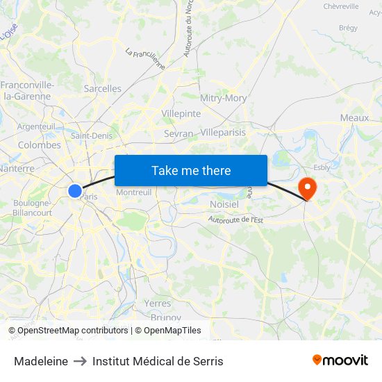 Madeleine to Institut Médical de Serris map