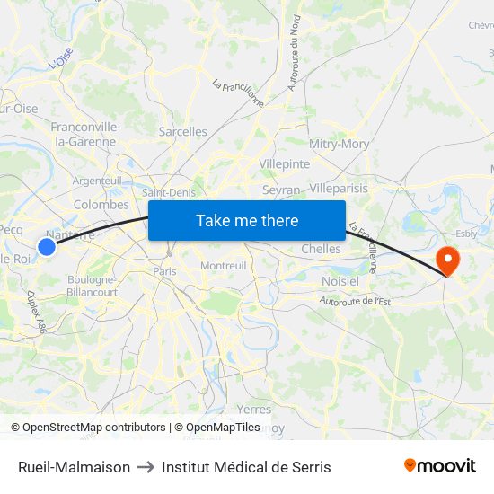 Rueil-Malmaison to Institut Médical de Serris map
