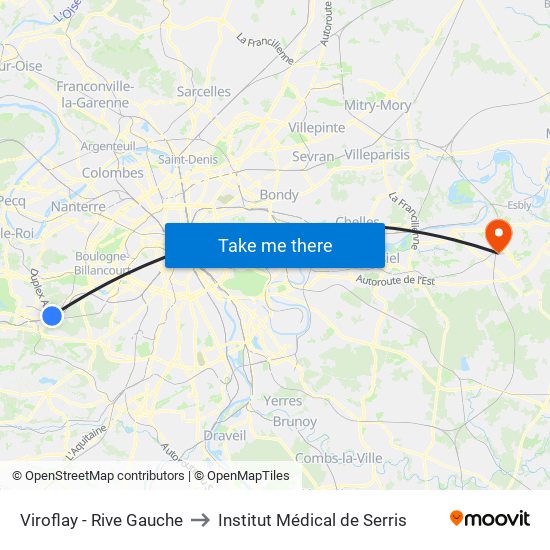 Viroflay - Rive Gauche to Institut Médical de Serris map