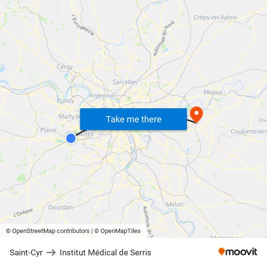 Saint-Cyr to Institut Médical de Serris map