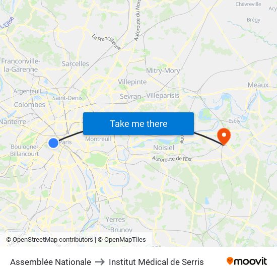 Assemblée Nationale to Institut Médical de Serris map