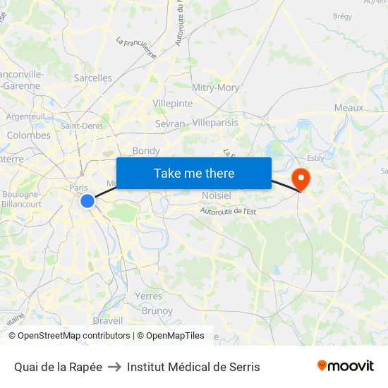 Quai de la Rapée to Institut Médical de Serris map
