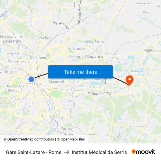 Gare Saint-Lazare - Rome to Institut Médical de Serris map