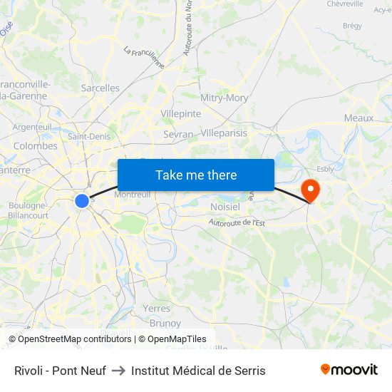 Rivoli - Pont Neuf to Institut Médical de Serris map