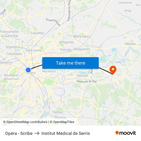 Opéra - Scribe to Institut Médical de Serris map