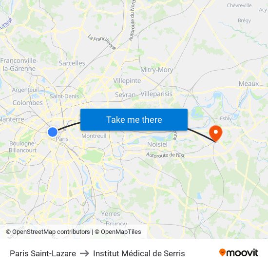 Paris Saint-Lazare to Institut Médical de Serris map