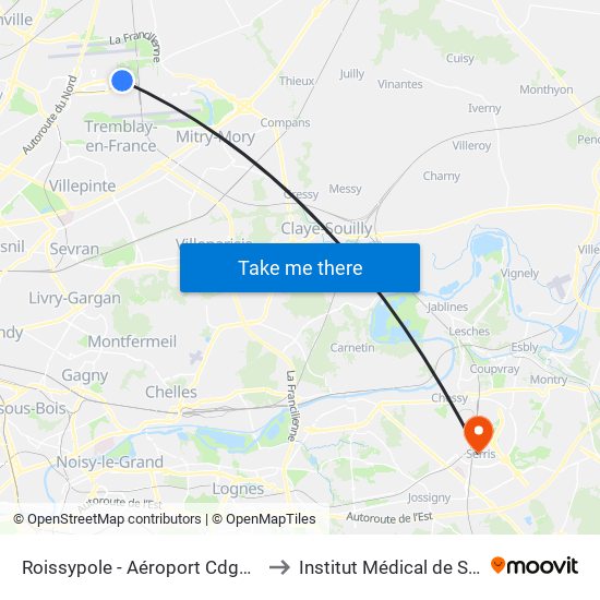 Roissypole - Aéroport Cdg1 (G1) to Institut Médical de Serris map