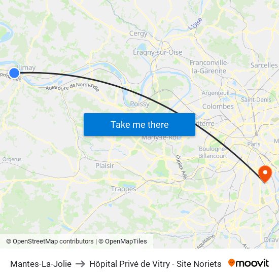 Mantes-La-Jolie to Hôpital Privé de Vitry - Site Noriets map