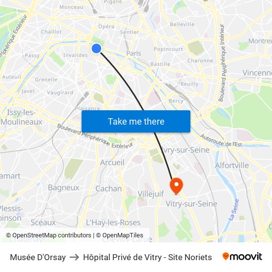 Musée D'Orsay to Hôpital Privé de Vitry - Site Noriets map