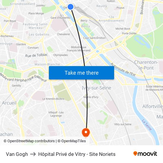 Van Gogh to Hôpital Privé de Vitry - Site Noriets map