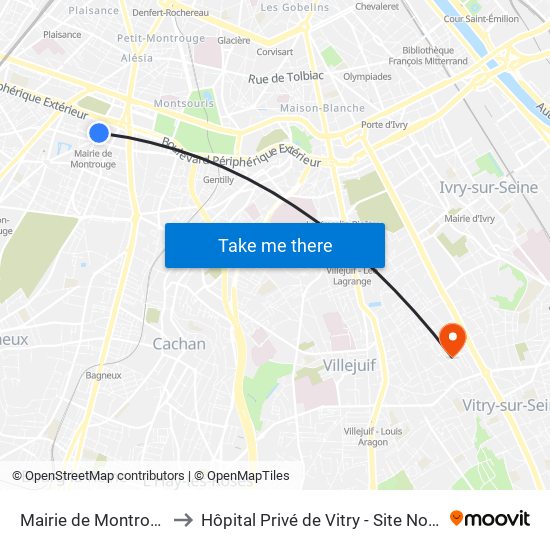 Mairie de Montrouge to Hôpital Privé de Vitry - Site Noriets map