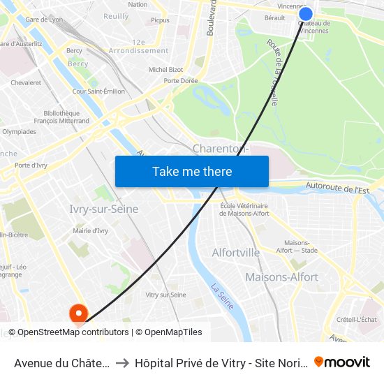 Avenue du Château to Hôpital Privé de Vitry - Site Noriets map