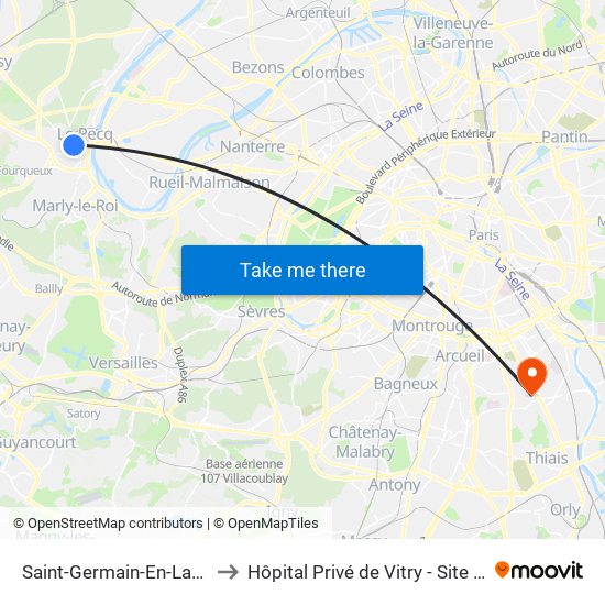 Saint-Germain-En-Laye RER to Hôpital Privé de Vitry - Site Noriets map