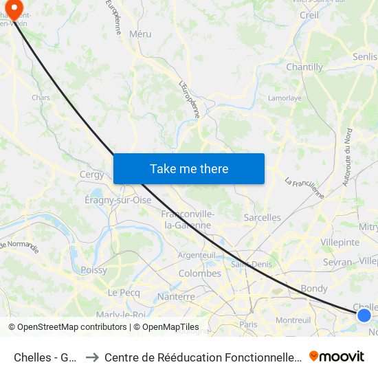 Chelles - Gournay to Centre de Rééducation Fonctionnelle Léopold Bellan map