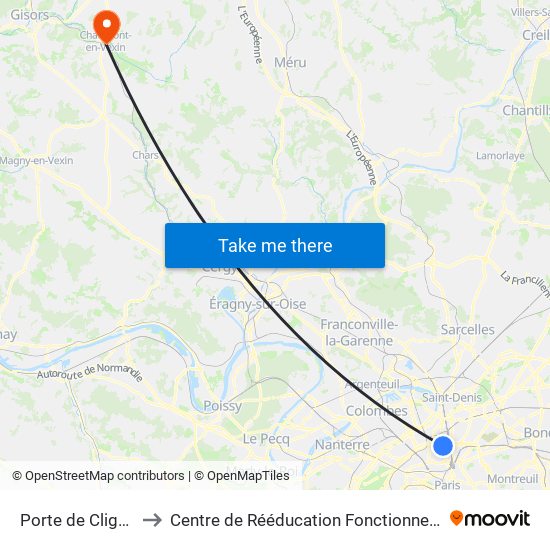 Porte de Clignancourt to Centre de Rééducation Fonctionnelle Léopold Bellan map