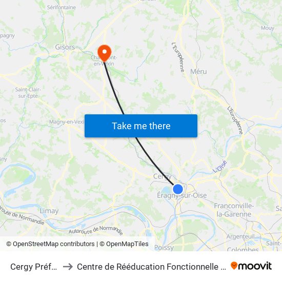 Cergy Préfecture to Centre de Rééducation Fonctionnelle Léopold Bellan map