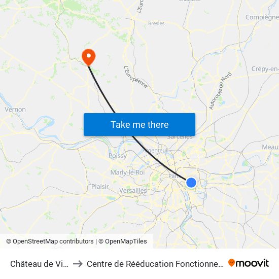 Château de Vincennes to Centre de Rééducation Fonctionnelle Léopold Bellan map
