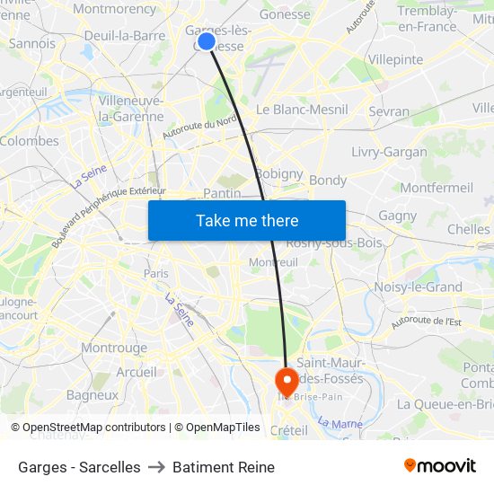 Garges - Sarcelles to Batiment Reine map