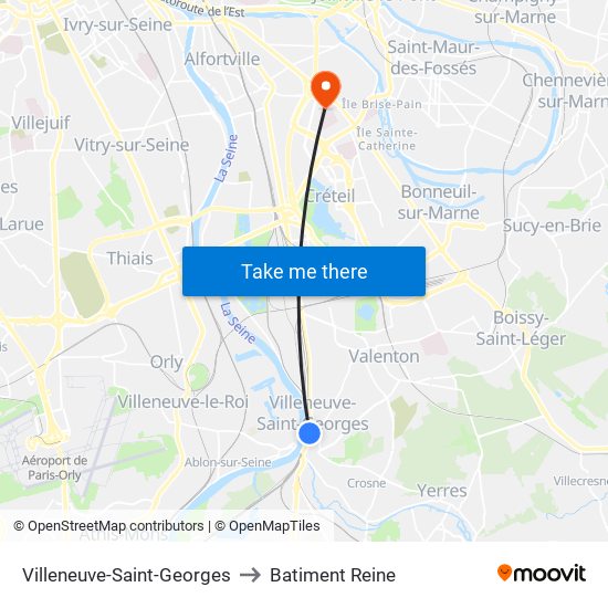 Villeneuve-Saint-Georges to Batiment Reine map