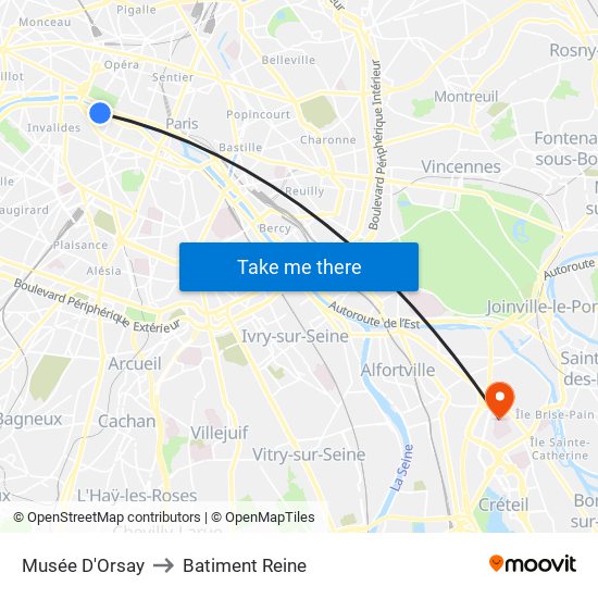 Musée D'Orsay to Batiment Reine map