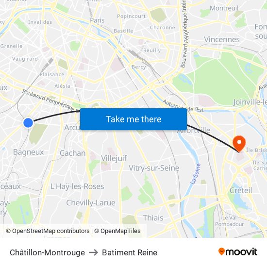 Châtillon-Montrouge to Batiment Reine map