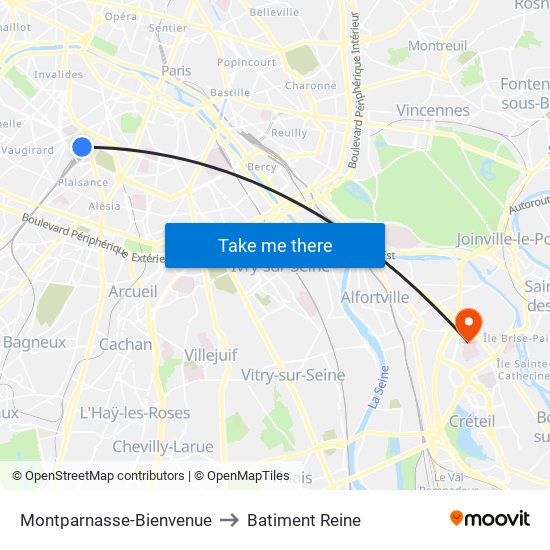 Montparnasse-Bienvenue to Batiment Reine map
