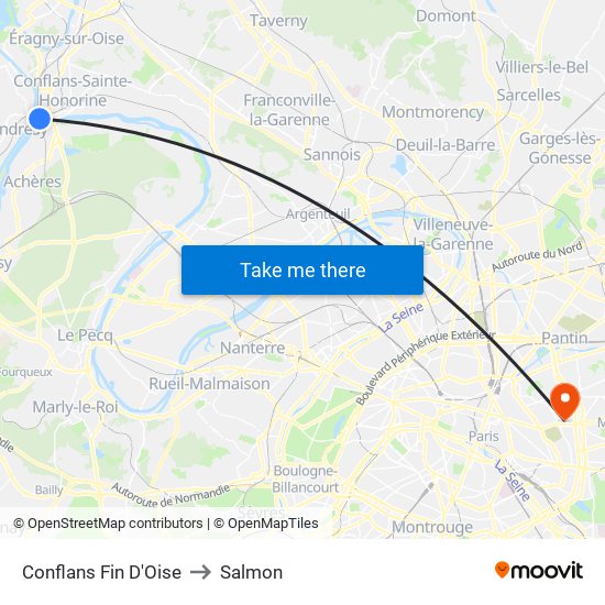 Conflans Fin D'Oise to Salmon map