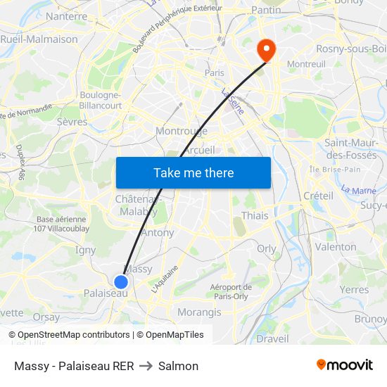 Massy - Palaiseau RER to Salmon map