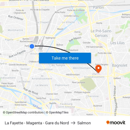 La Fayette - Magenta - Gare du Nord to Salmon map