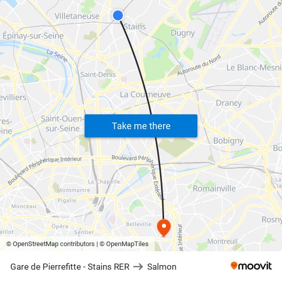 Gare de Pierrefitte - Stains RER to Salmon map