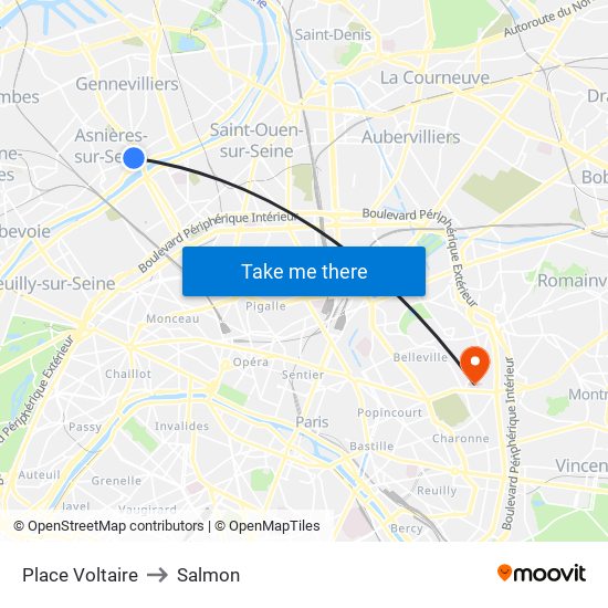 Place Voltaire to Salmon map